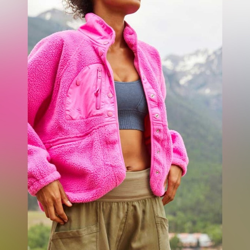 Free People fp movement Hit The Slopes Fleece Jacket Hot Pink Medium